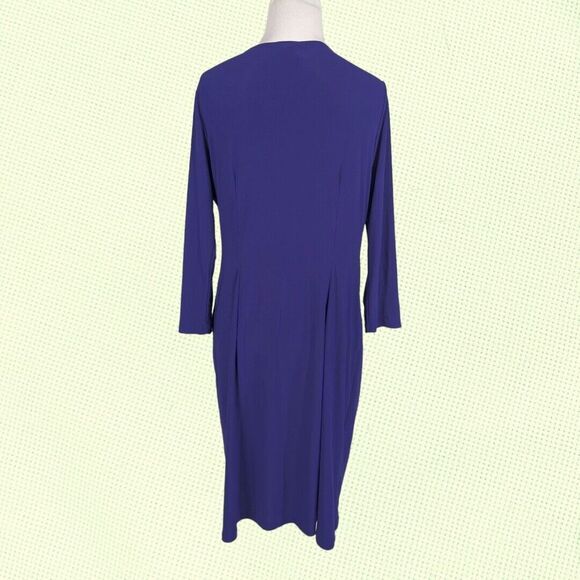 Clara Sun Woo Dress S Faux Wrap Midi‎ Purple V-neck Sheath Stretch Mature Modest - Picture 2 of 4